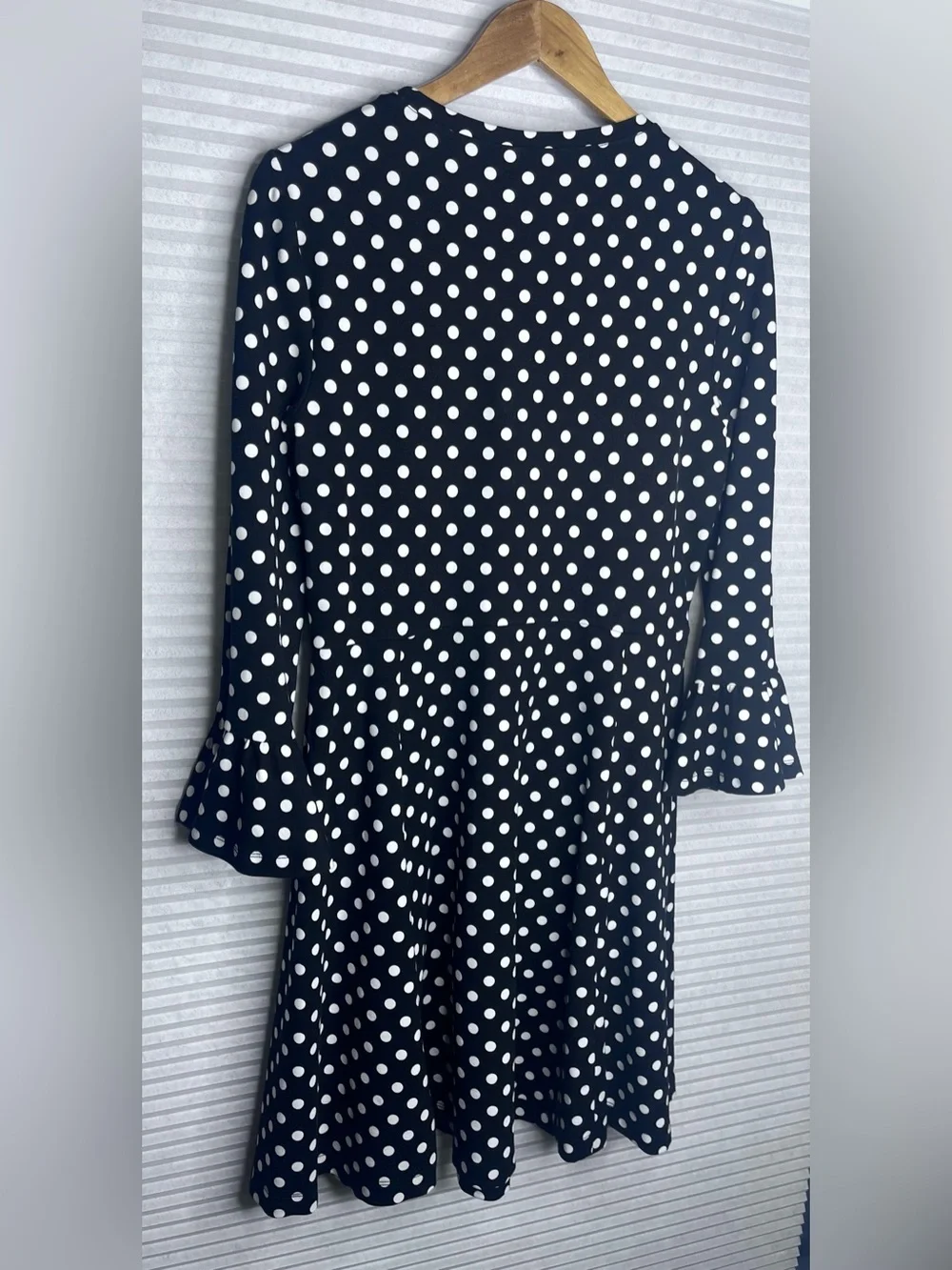 Kate Spade New York Black White Polka Dot Bell Sleeve Dress Women Size Large
